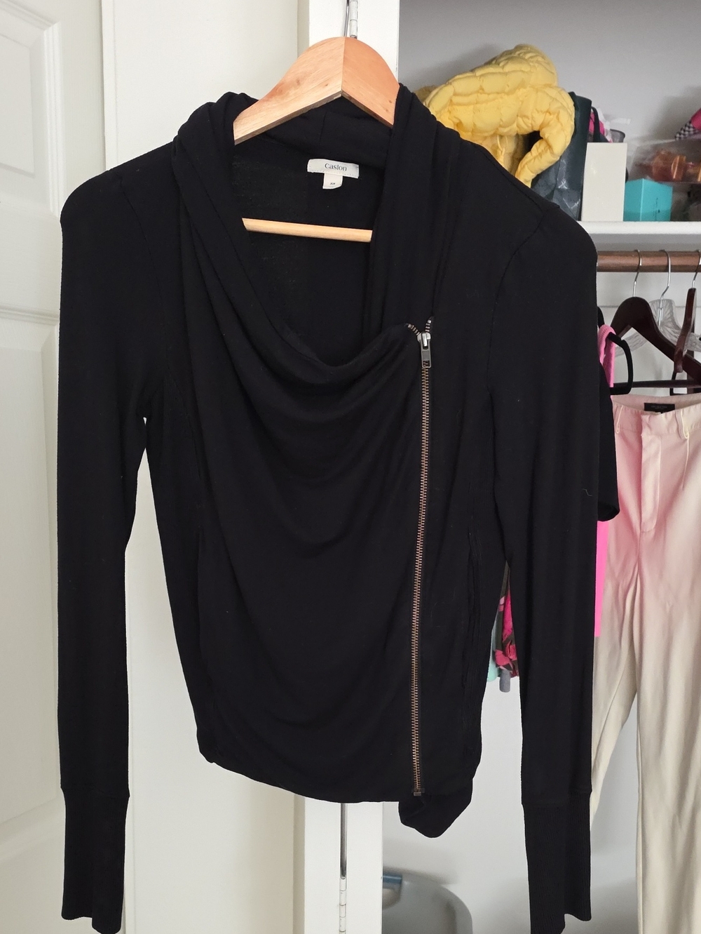 Caslon Black Draped Cowl Zip-Front Sweater